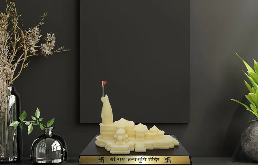 Gold Art India Ram Mandir Ayodhya Ivory Finish- Minature for Car Dashboard, Gifting, Puja Room, Office Desk, Home Decor 