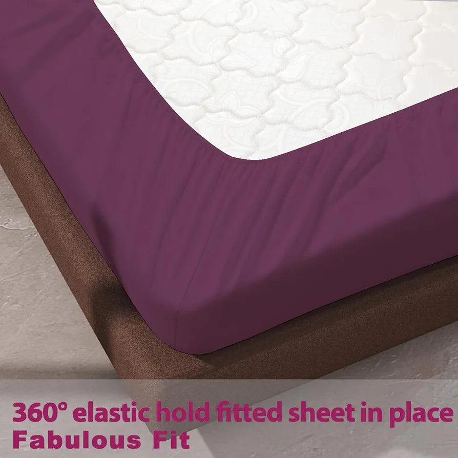 Trance Home Linen 100% Cotton 78x60 inch Queen Elastic Fitted Bedsheet | 400TC Premium Queen Double Bed Size Plain Fitted Elastic Bed Sheet with 2 Pillow Covers 