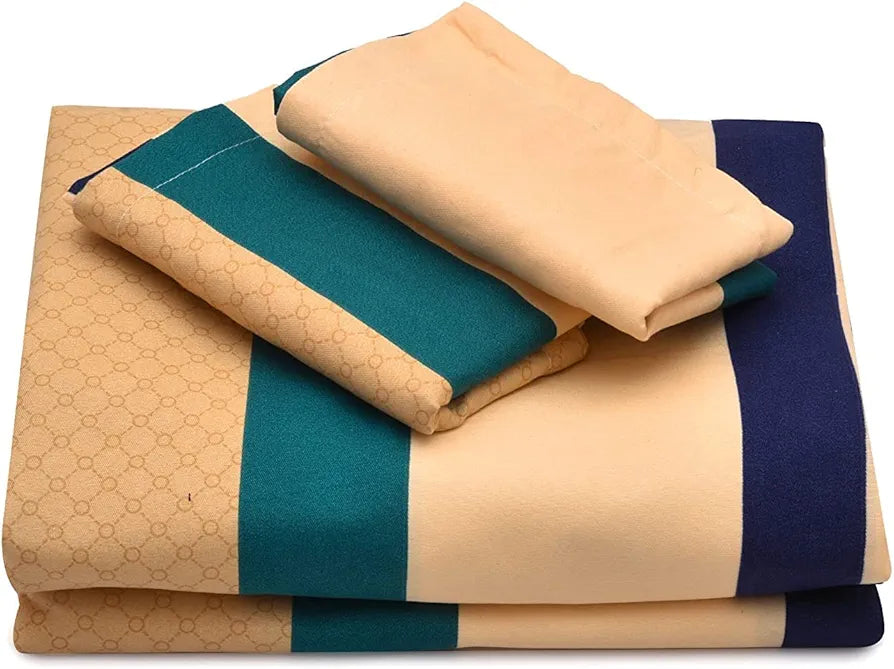 THE HOME STYLE Cotton Feel Glace Cotton Elastic Fitted Printed King Size Double Bed Bedsheet With 2 Pillow Cover 300 Threadcount 72