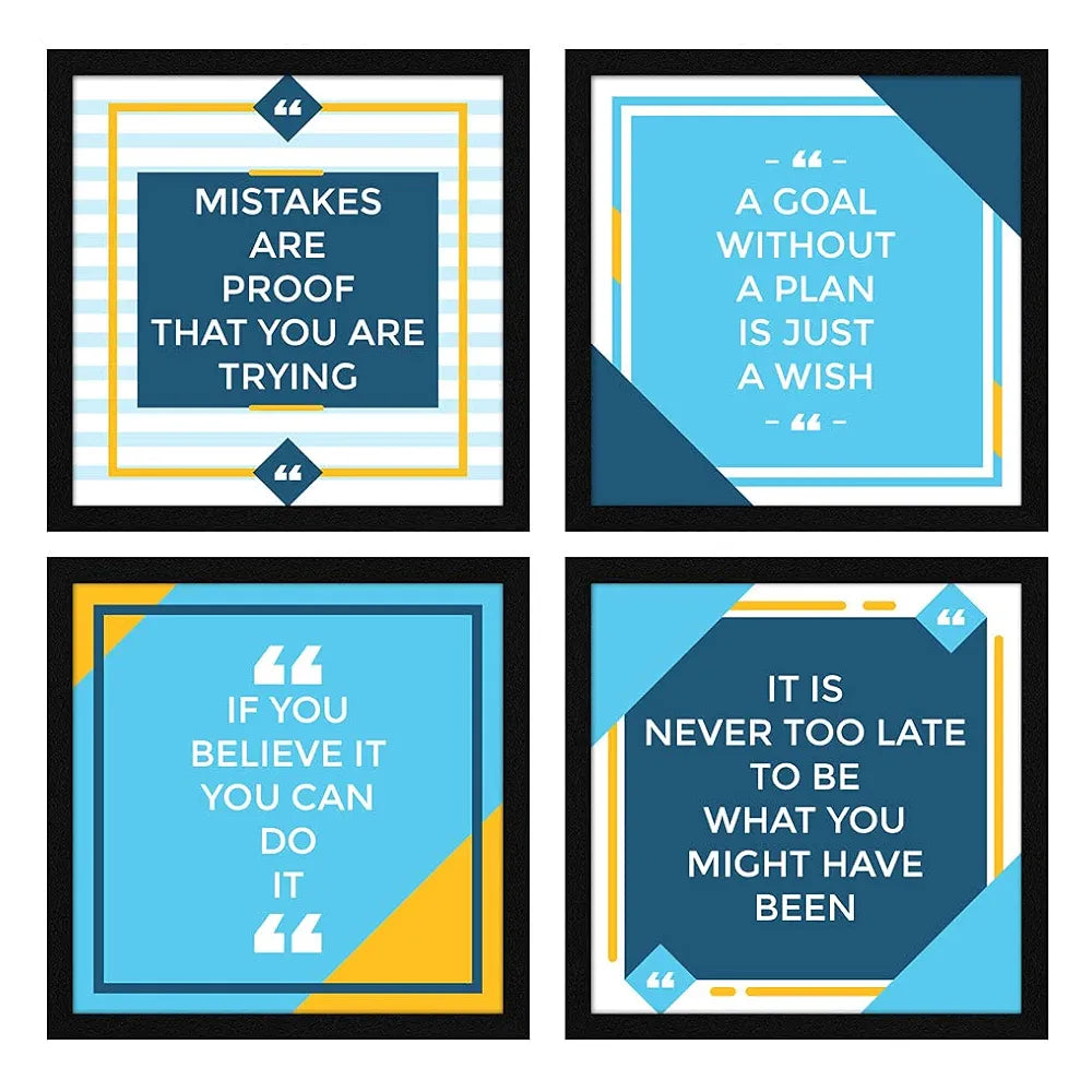 ArtX Paper Motivational Quotes You Can Do It Wall Art Painting, Framed Paintings For Home Office Decor 20 X 20 inches , 10.0 X 10.0 each, Multicolor Posters With Frame, Set of 4
