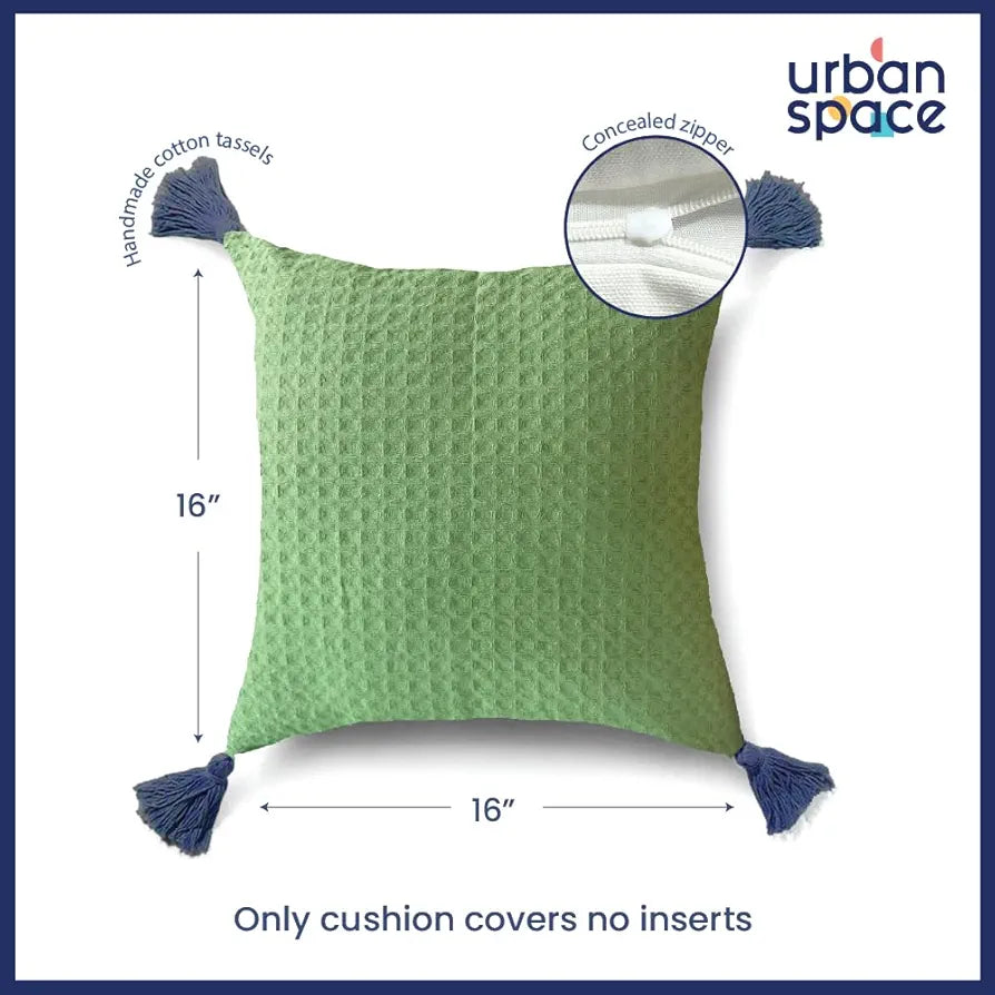 Urban Space Waffle Cotton Cushion Cover Set of 2, 16 inch x 16 inch Cushion Covers for Sofa, Bedroom, Living Room 