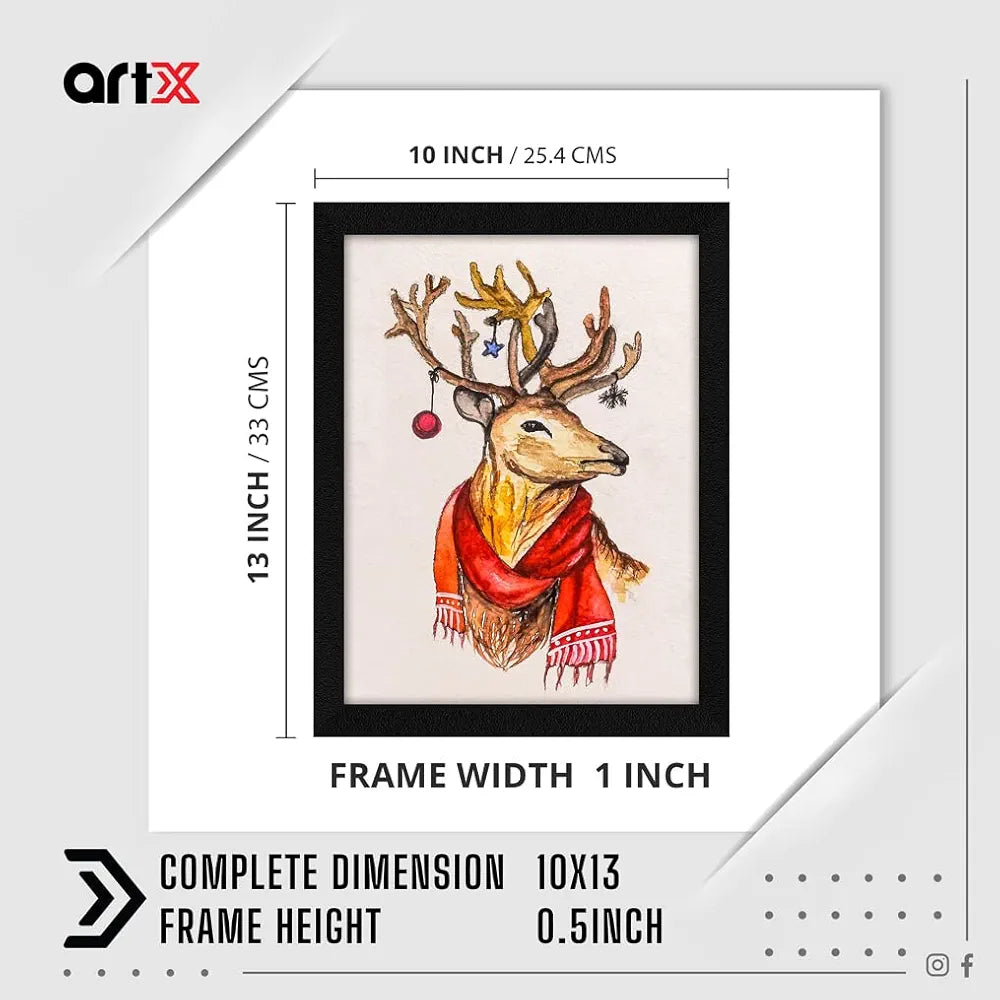 ArtX Paper Christmas Deer Abstract Frame Wall Art Painting, Multicolor, Abstract, 10X13 inches, Set of 1