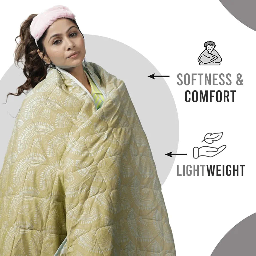 Divine Casa 120 GSM Microfiber Single Bed Comforter | Soft & Lightweight Reversible AC Blanket | All-Season 3-Layered Quilt | 230 x 140 cm, Wheat