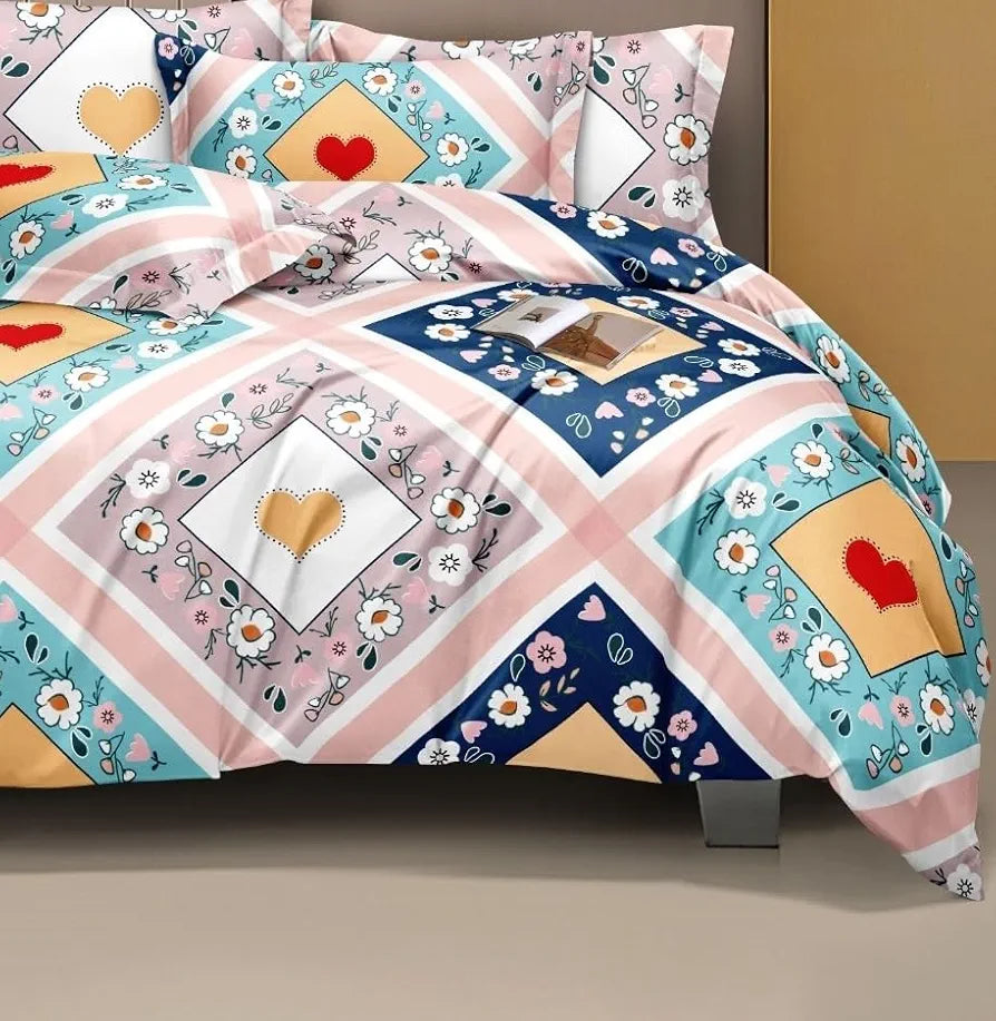 THE HOME STYLE Cotton Feel Glace Cotton Elastic Fitted Printed Double Bed King Size Bedsheet With 2 Pillow Cover 300 TC 