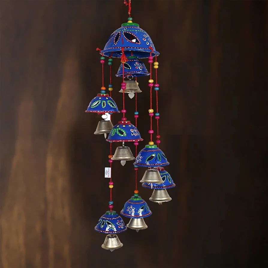 Heart Home Plastic Rajasthani Design Handcrafted Hanging Windchimes|Latkan with 8 Bells for Home D�cor&Positive Energy 