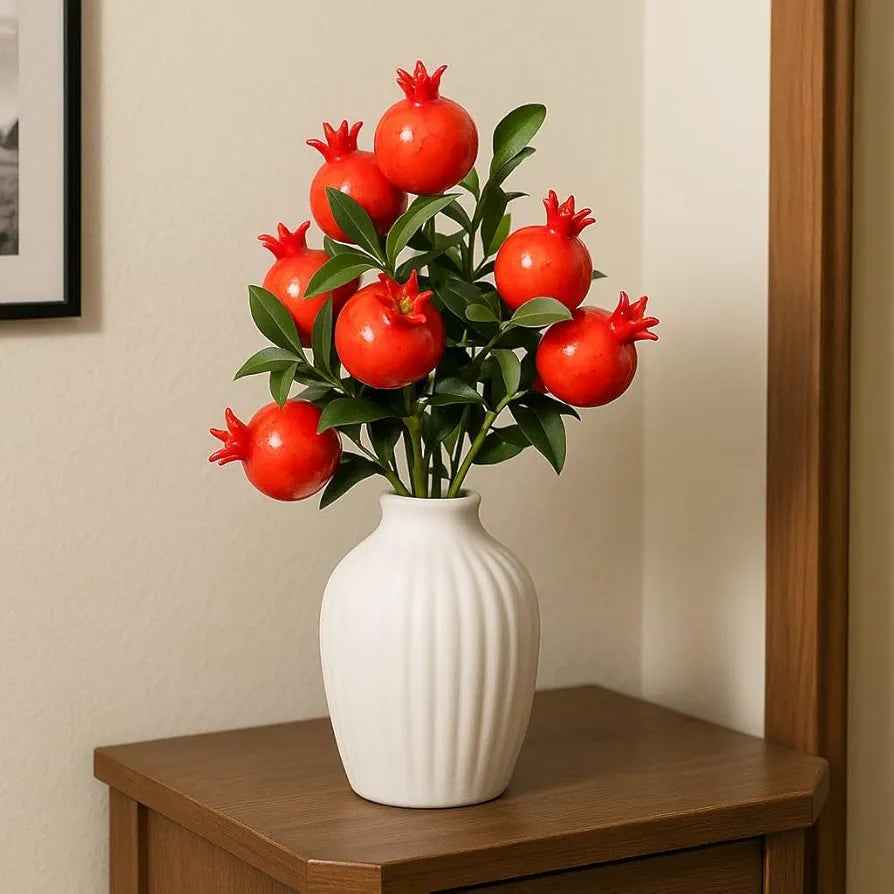 SATYAM KRAFT 3 Pcs Pomegranate Plant Stick, Elevate Your Décor with Artificial Pomegranate Branches Lifelike Tree Plants for Vase Display in Home, Garden, Office, Living Room  