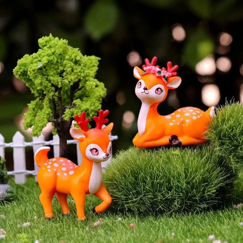 SATYAM KRAFT Resin 1 Set Deer Miniature Figurines | Decorative Showpiece | Gift for Him/Her, Mother's Day, Home, Bedroom, Living Room, Office, Table, Car Dashboard | Festive Decor