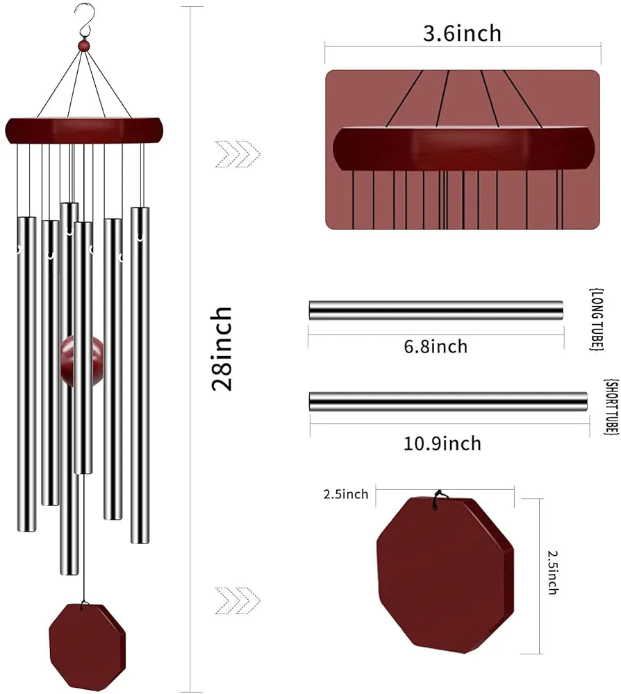CARTSHOPPER Memorial Wind Chimes Outdoor Large Deep Tone, Wind Chime Outdoor Sympathy Wind-Chime Personalized with 6 Tuned Tubes, Elegant Chime for Garden Patio Balcony and Home