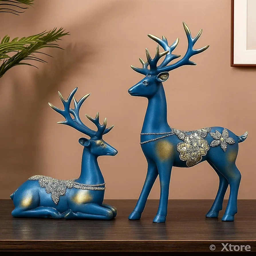 Xtore Creative Resin Golden Reindeer Sculptures | Beautiful Home Decor | Lifts up Energy of Your Room - 