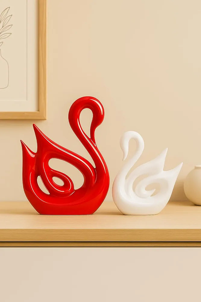 Xtore Lucky Swan Couple Piano Finish Ceramic Figures for Home Decor 