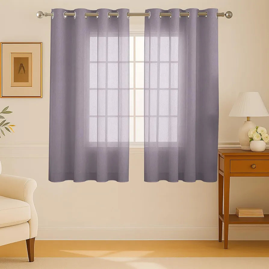 Cloth Fusion Plain Cotton Feel Sheer Window Curtains 5 Feet Long Set of 2, Semi-Transparent Curtain for Window with Grommet Design for Home Decor 