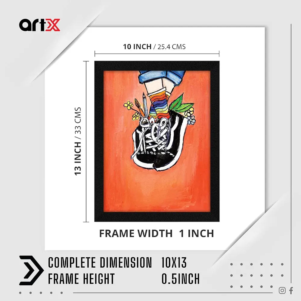 ArtX Paper Artist's Happy Shoes Frame Wall Art Painting, Multicolor, Abstract, 10X13 inches, Set of 1