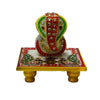 Ecraftindia Marble Crystal Studded Lord Ganesha Chowki With Peocock and Kalash