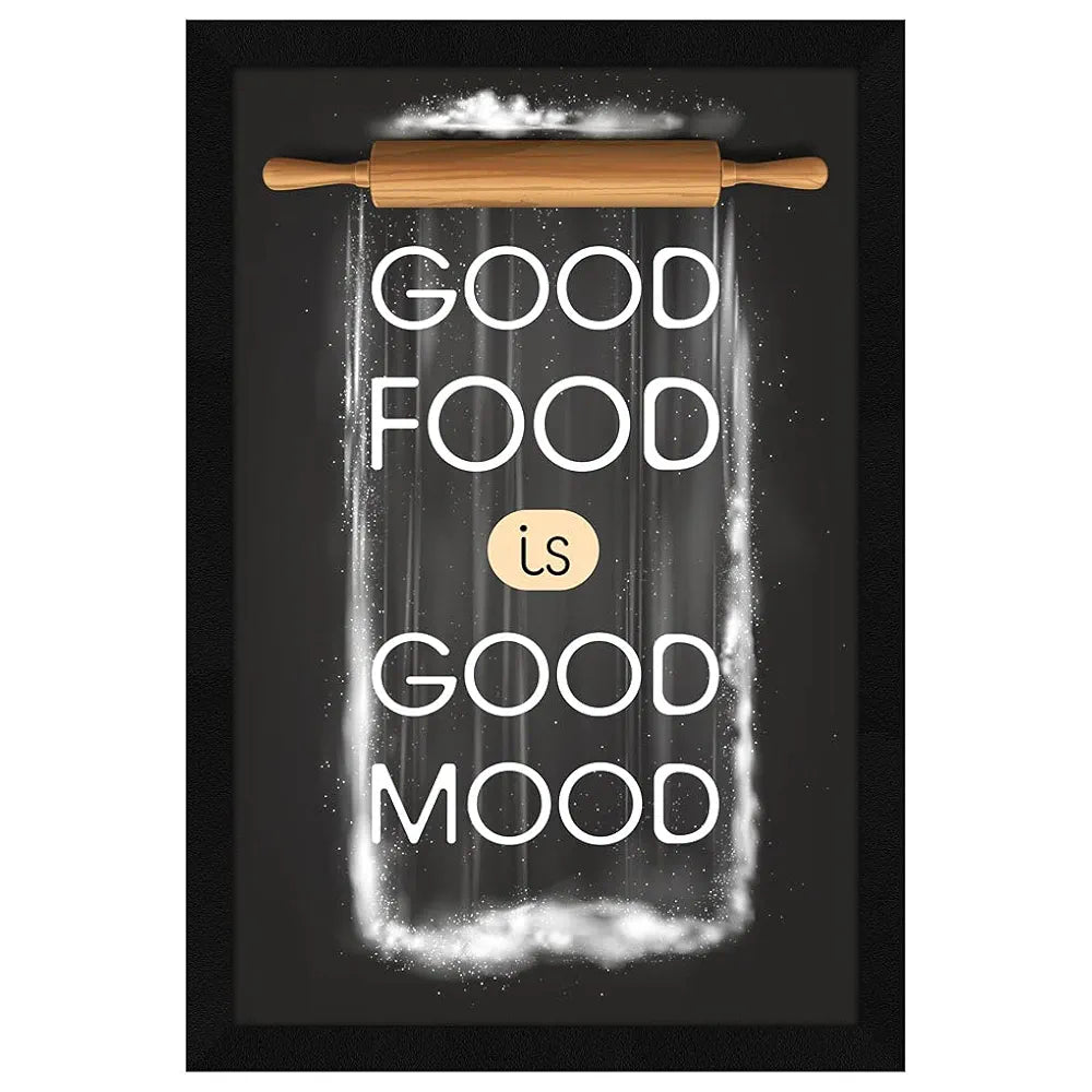 ArtX Paper Good Food Good Mood Motivational Quote Framed Wall Art Painting, wall decor for living room, Multicolor, Alphabets, 12.5x18.5 Inches, Set of 1