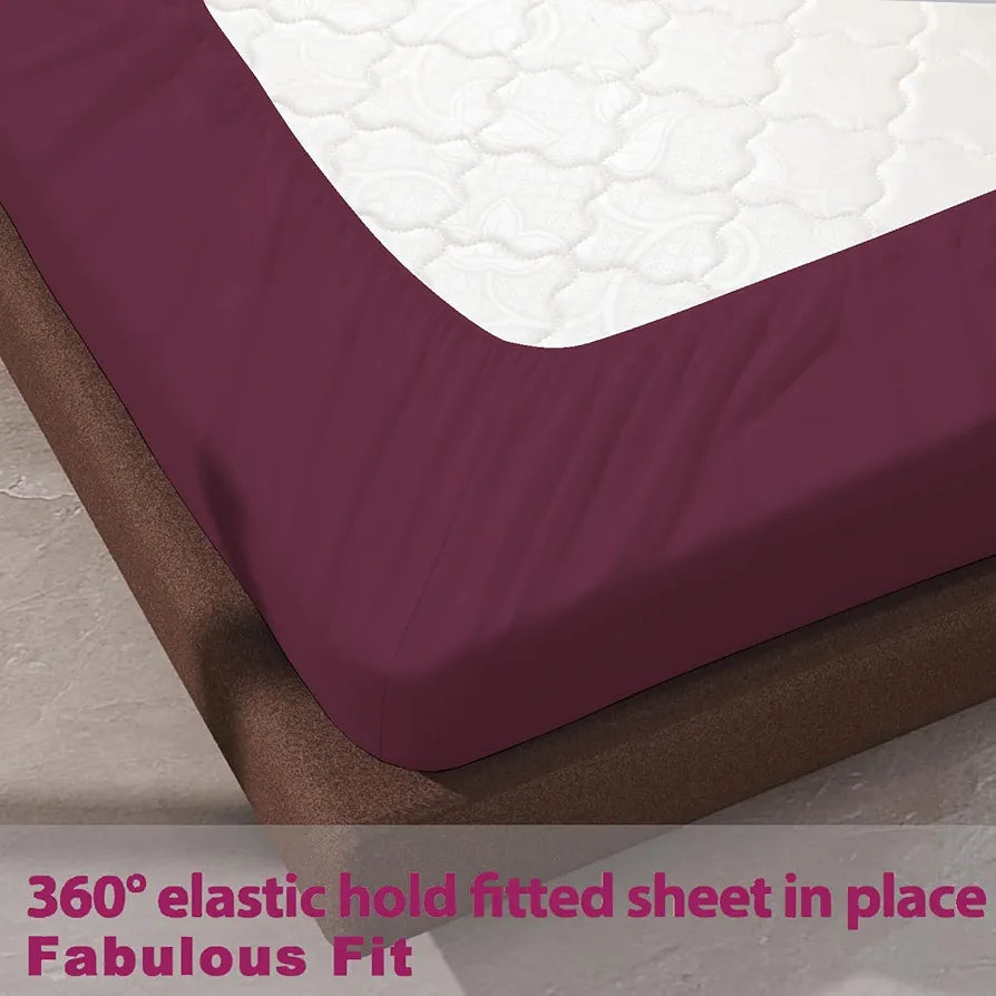 Trance Home Linen 100% Cotton 78x60 inch Queen Elastic Fitted Bedsheet | 400TC Premium Queen Double Bed Size Plain Fitted Elastic Bed Sheet with 2 Pillow Covers 