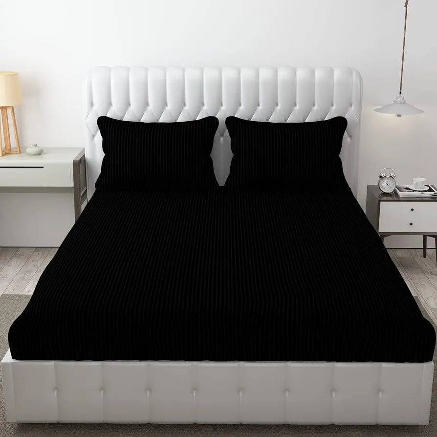 FRESH FROM LOOM Microfiber Wrinkle Resistant | Soft Skin Safe | Breathable Queen Size Flat Solid Bedsheets | Hotel & Home | Double Bedsheet Set With 2 Pillow Covers , 144 Tc