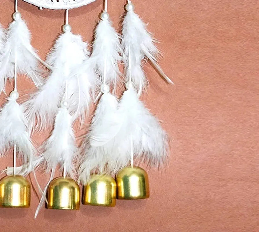 RPH Handicrafts Metal, Bell, Feather, Bead, Thread Wind Chime Dream Catcher for Wall Decor, Bedroom, Balcony, Garden, Kids Room  Small 