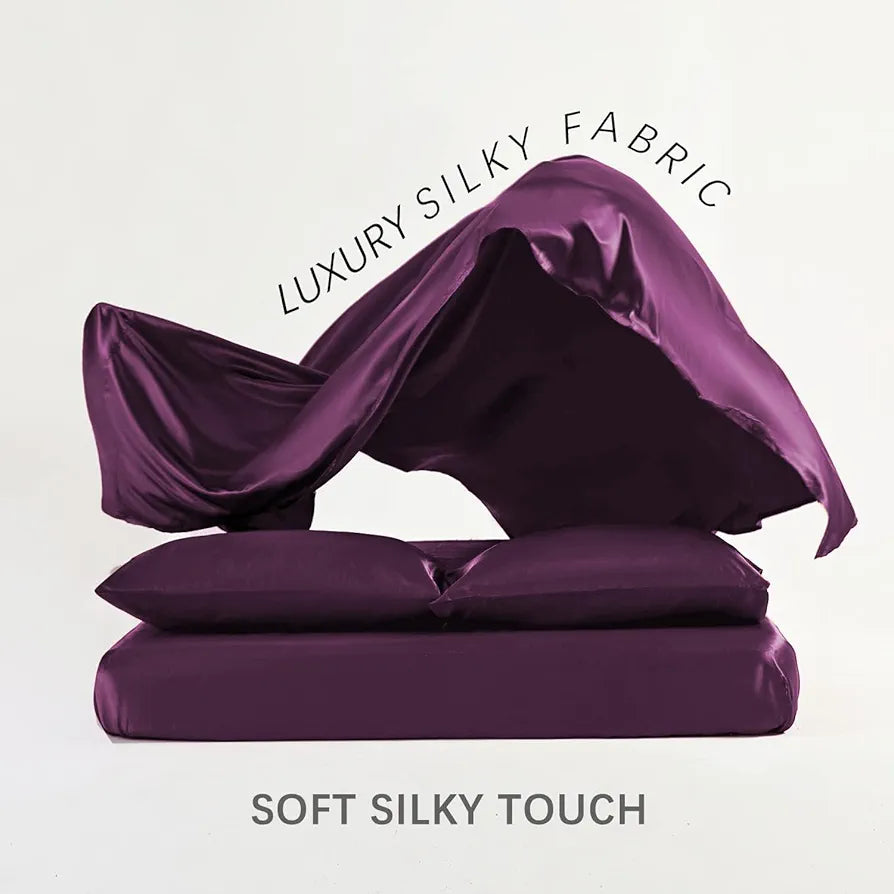 Cloth Fusion Satin Bedsheet for Queen Size Bed, Perfect for Romantic Night, Excellent Gift for All Celebrations, Set of 1 Satin Sheet 90