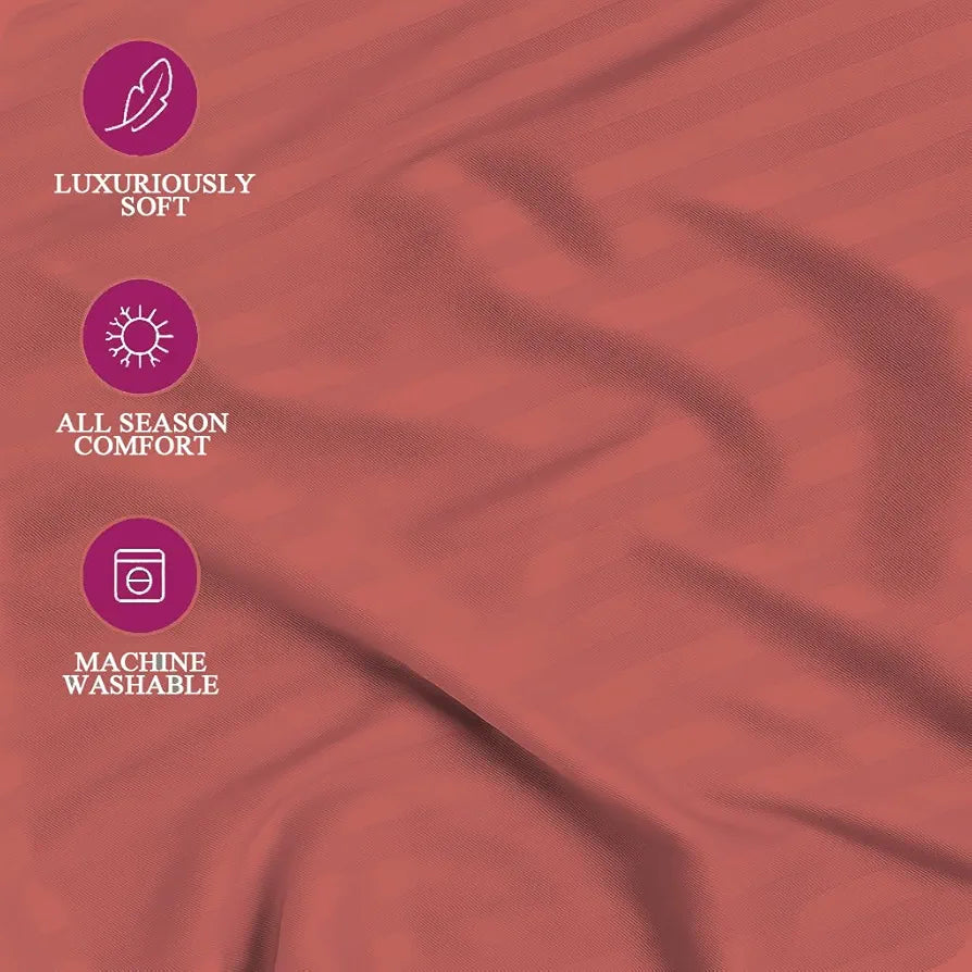 Trance Home Linen 100% Cotton 78x72 inch King Fitted 200TC Satin Stripe Elastic Fitted Bedsheet | Bedroom Hotels Daily Use Fitted Bedspread with 2 Pillow Covers 