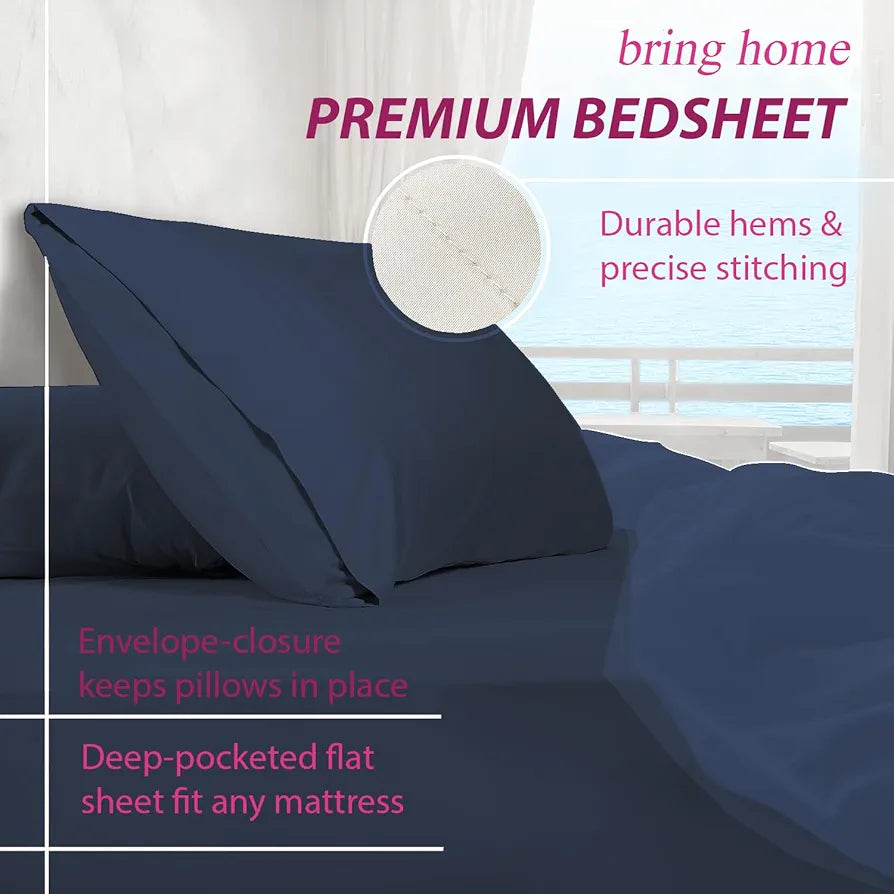 Trance Home Linen 300TC Pure 100% Cotton King Fitted Bedsheet with 2 Pillow Covers - 