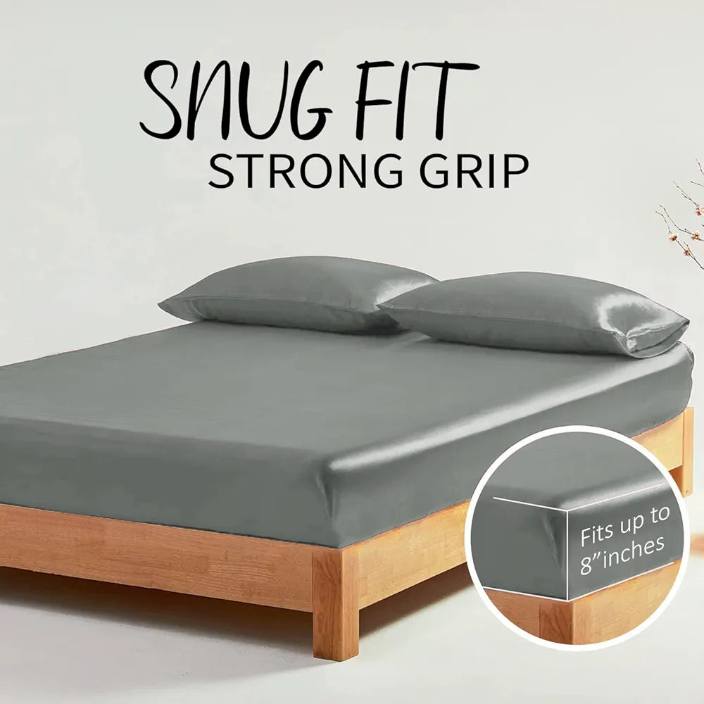 Cloth Fusion Satin Elastic Fitted Bedsheets Double Bed, Luxury Queen Size Bed Sheet with 2 Pillow Covers | H603 | 280 TC