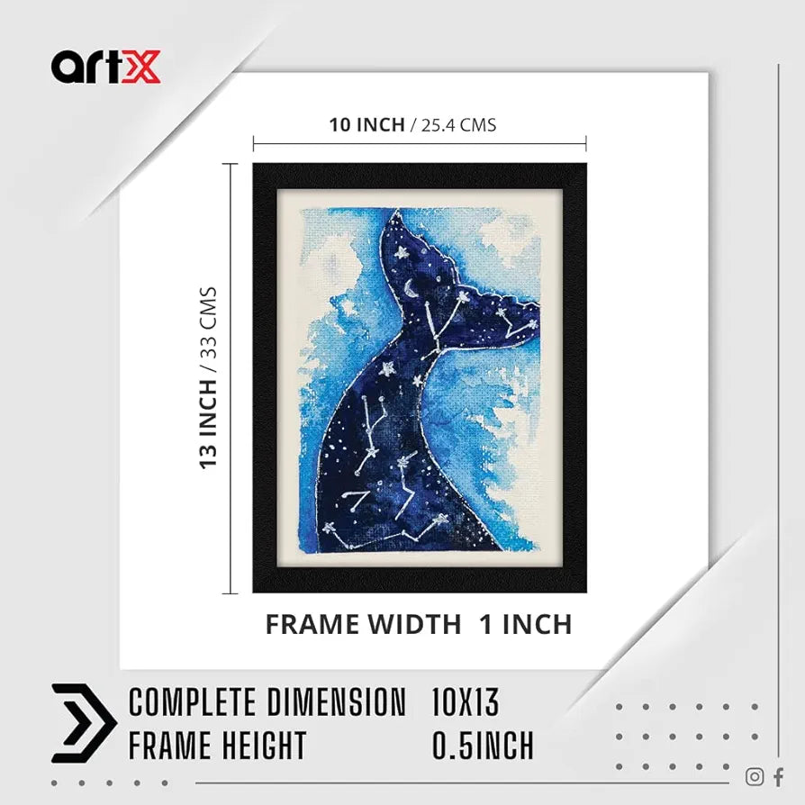 ArtX Paper Cosmic Dolphin Frame Wall Art Painting, Multicolor, Abstract, 10X13 inches, Set of 1