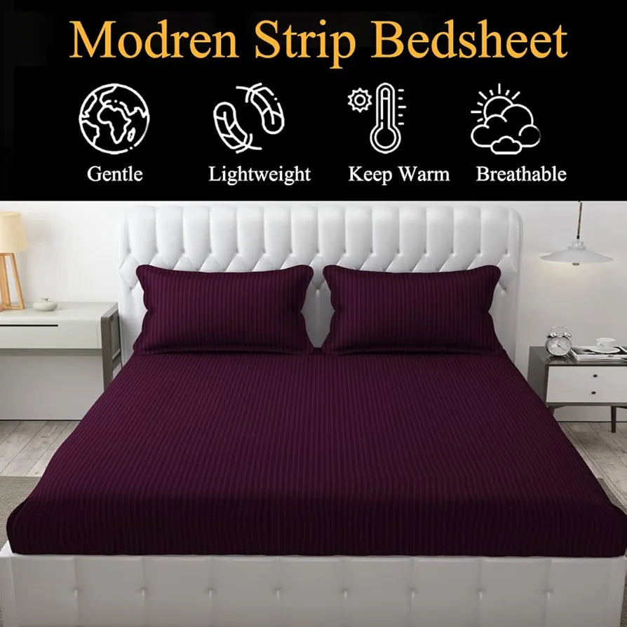 FRESH FROM LOOM Microfiber Wrinkle Resistant | Soft Skin Safe | Breathable King Size Flat Bedsheets | Hotel & Home | Double Bedsheet Set with 2 Pillow Covers 
