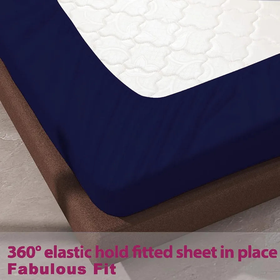 Trance Home Linen 100% Cotton 78x72 inch King Elastic Fitted Bedsheet | 400 Thread Count Premium Hotel Quality Fitted Plain Elastic Bedsheet with 2 Pillow Covers 