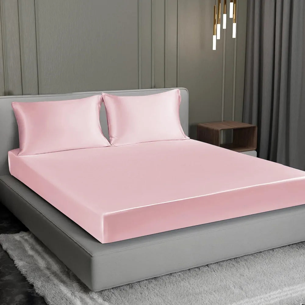 Cloth Fusion Satin Elastic Fitted Bedsheet for Double Bed King Size, Luxury Elastic Bedsheets for King Size Bed with 2 Pillow Covers | H603 | 280 TC