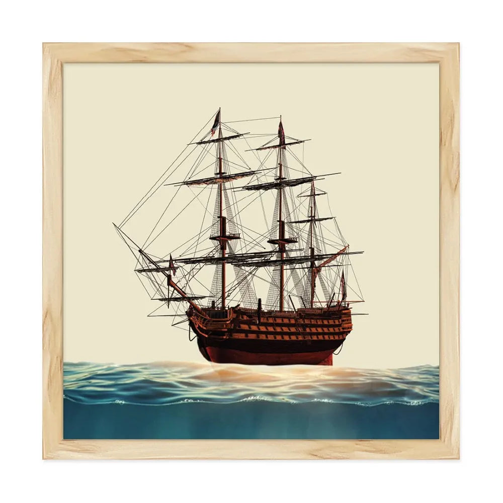 ArtX Paper Vintage Ship Wall Art Frame Painting, Multicolor, Abstract, 12.5 X 12.5 in, Set of 1