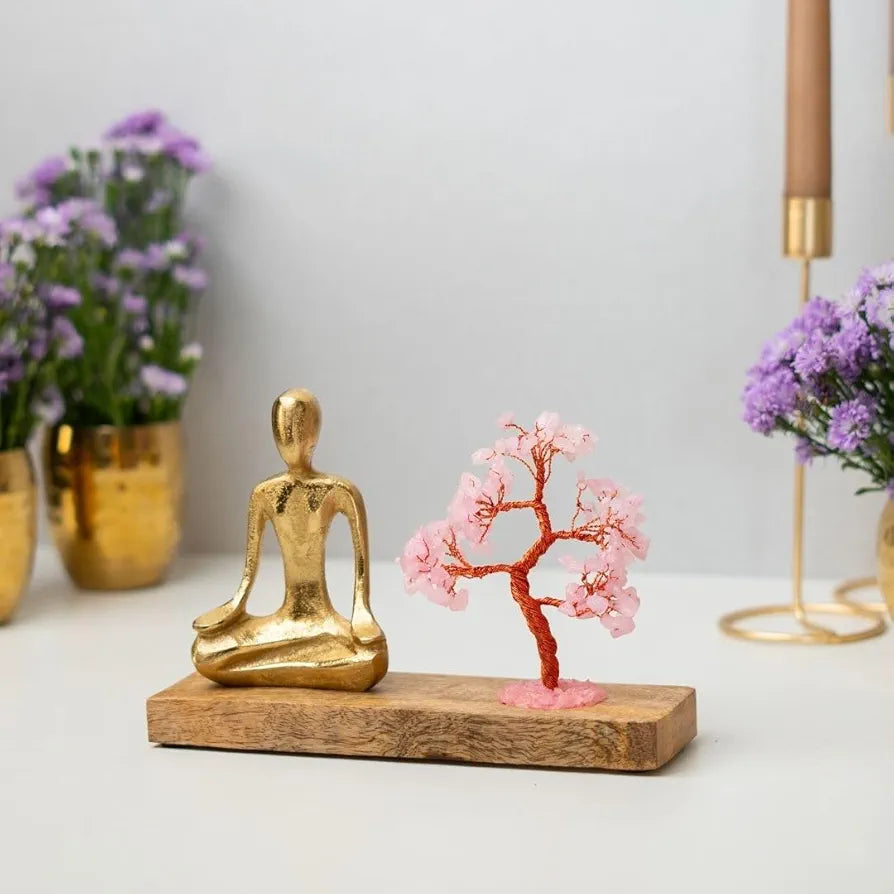 RITUALISTIC Nirvana Rose Quartz Crystal Tree | Handcrafted Bonsai for Energy Healing, Meditation, Home Decor, Positive Vibes, Feng Shui & Spiritual Balance for Mindfulness and Wellness, 15x7 cm