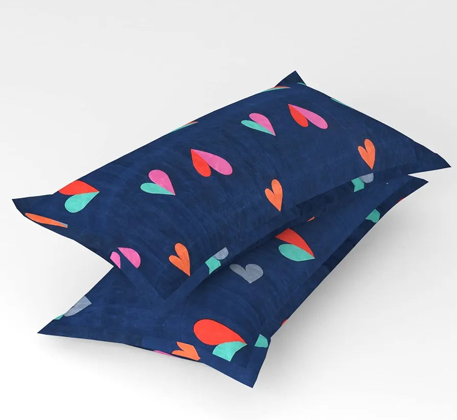Homefab India 144 TC Microfiber Double Bedsheet with 2 Pillow Covers - Dark Blue, Heart