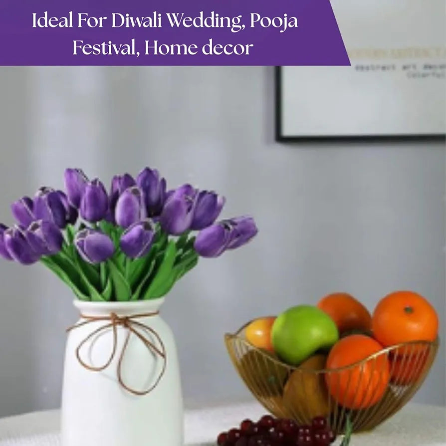 VERVENIX 5 Pcs Artificial Tulip Lily Flowers for Vase – Home Décor, Living Room, Bedroom, Party & Wedding Decoration Items Grape Voilet, Fabric, Vase Not Included