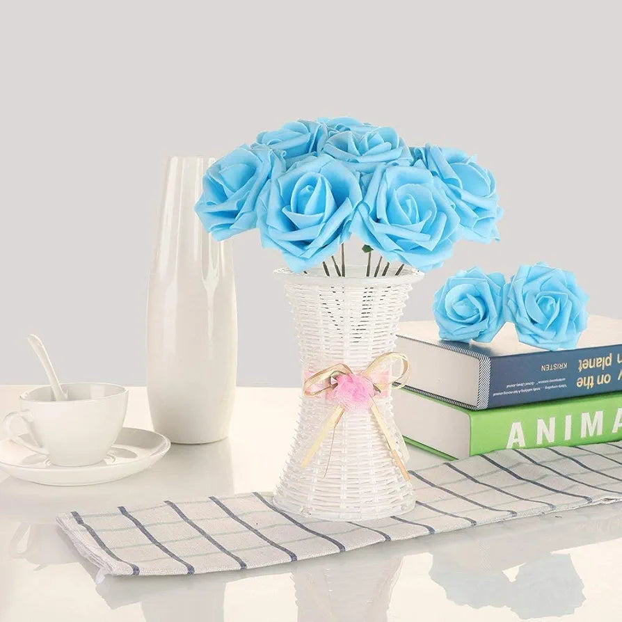 Higfra Artificial Roses Flowers Real Looking Fake Roses Artificial Foam Roses Decoration DIY Bouquets Centerpieces, Arrangements Party Home Decorations – Blue