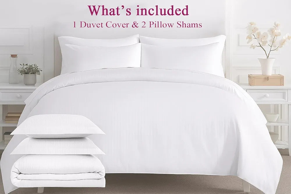 Trance Home Linen Zippered 100% Cotton 200 TC Satin Stripe Queen Duvet Cover Quilt Cover Razai Comforter Cover with 2 Pillow Covers 