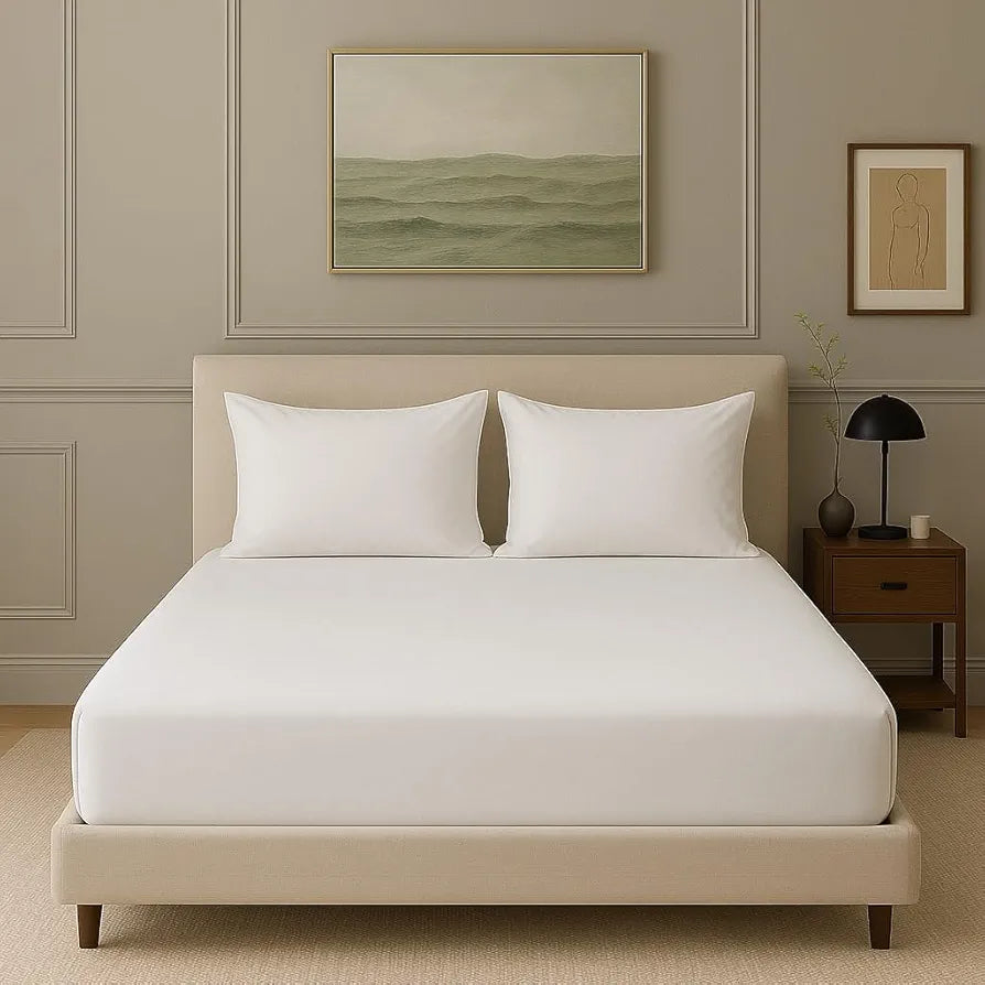 Trance Home Linen 300 TC Bamboo Fitted Queen Size Bedsheet | Soft, Breathable & Eco-Friendly Bedsheet with 2 Pillow Cover - 