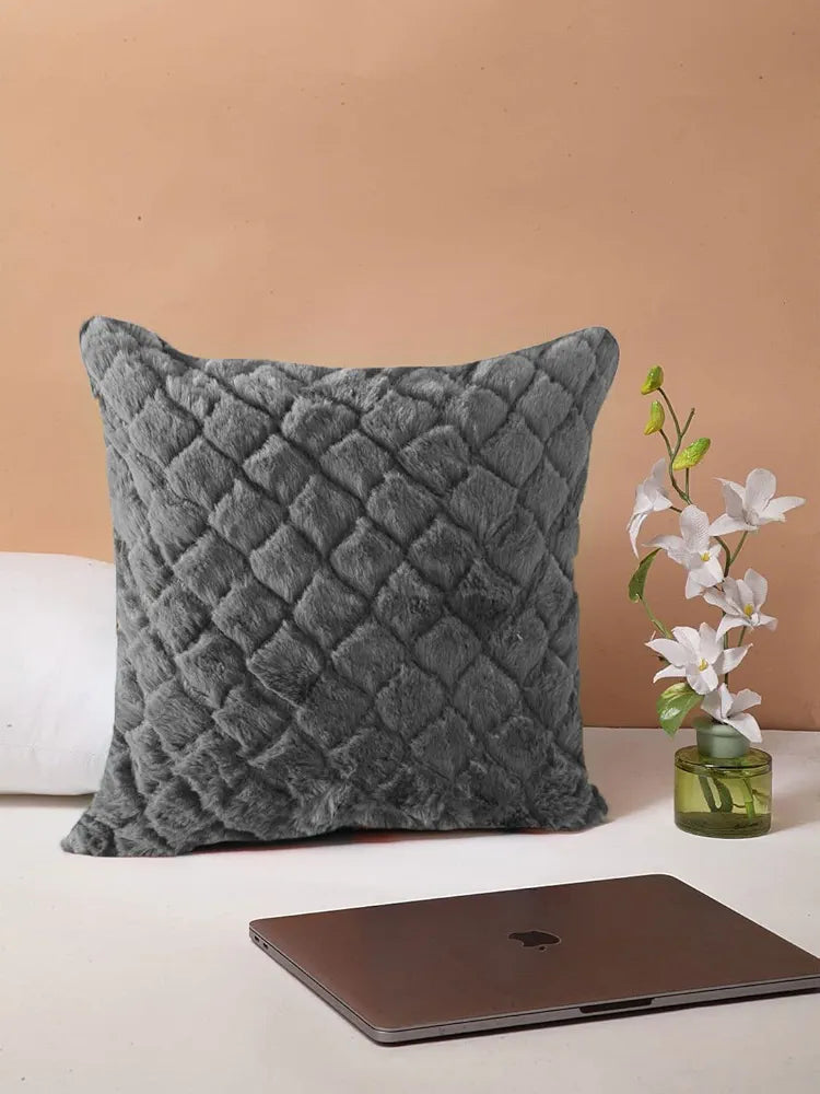 Luxe Home Cushion Cover 16 inch x 16 inch Duble Side Rabbit Fur Diamond Design Covers Set of 2 for Sofa, Bedroom, livingroom 