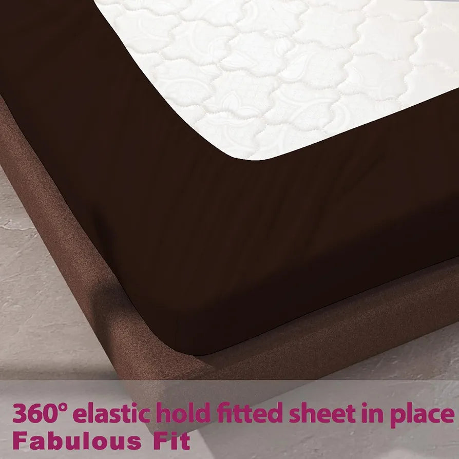 Trance Home Linen 100% Cotton 78x72 inch King Elastic Fitted Bedsheet | 400 Thread Count Premium Hotel Quality Fitted Plain Elastic Bedsheet with 2 Pillow Covers 