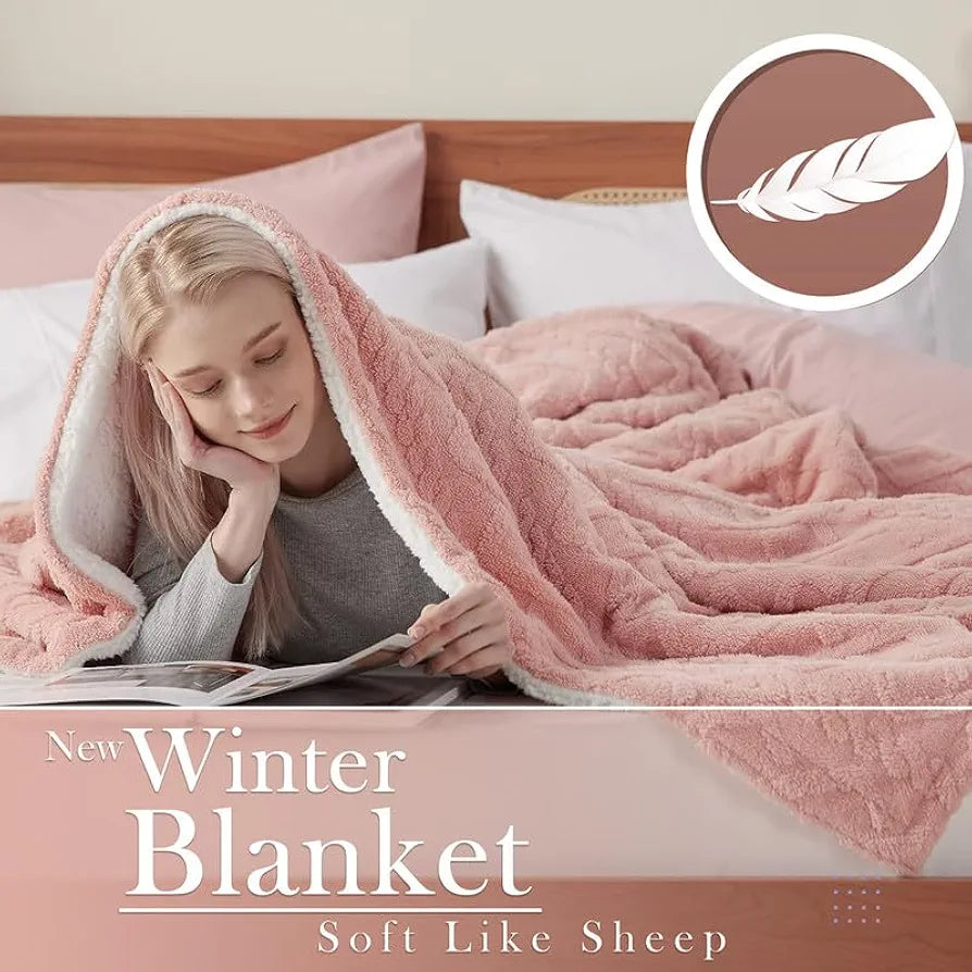 HOMEKART Flannel with Sherpa Luxurious Super Soft Fluffy Cozy Fuzzy Warm Reversible Single Bed Blanket for Winter 500GSM Blanket/Quilt Rajaai - Color- Pink, 220 x 150 Cm, Weight- 2kg