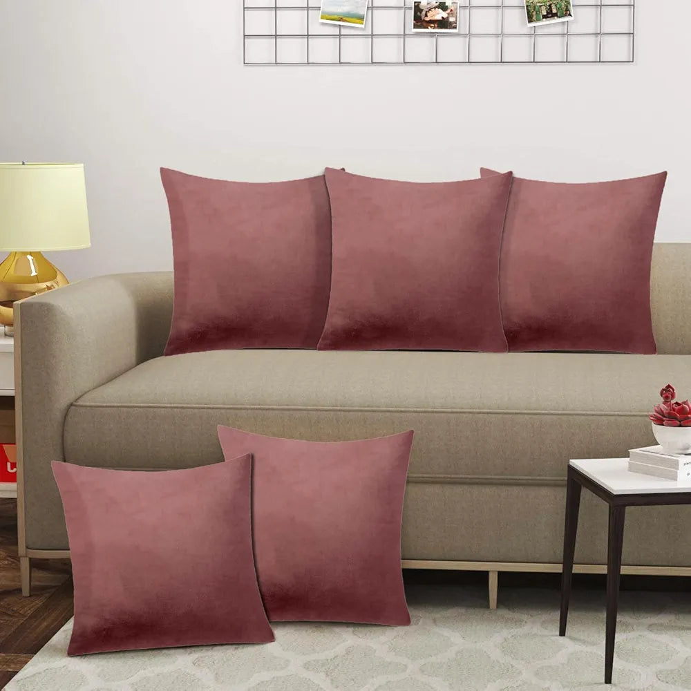Cloth Fusion Velvet Sofa Cushion Cover Set of 5, Luxurious Cushion Cover Set 16-inch x 16 inch for Home Decor 