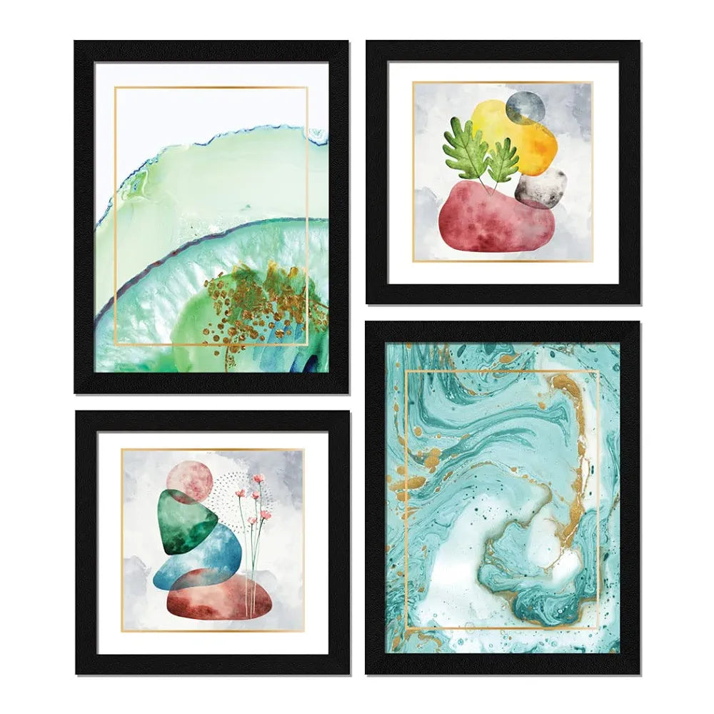 ArtX Paper Abstract Fairytale Big Wall Art Frame Painting, Multicolor, Contemporary, 2 sets of 10 X 10 inches & 2 sets of 13 x 10 inches, 23 X 20 inches Combined, Set of 4