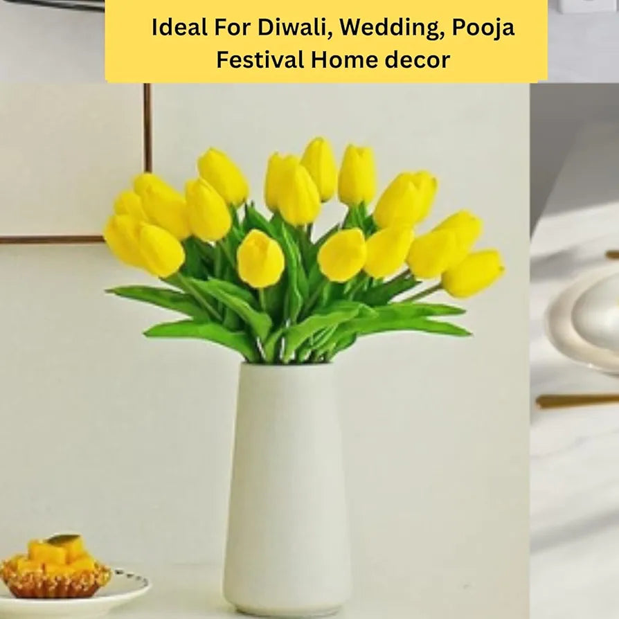 VERVENIX 5 Pcs Artificial Tulip Lily Flowers for Vase – Home Décor, Living Room, Bedroom, Party & Wedding Decoration Items Daisy Yellow, Fabric, Vase Not Included)