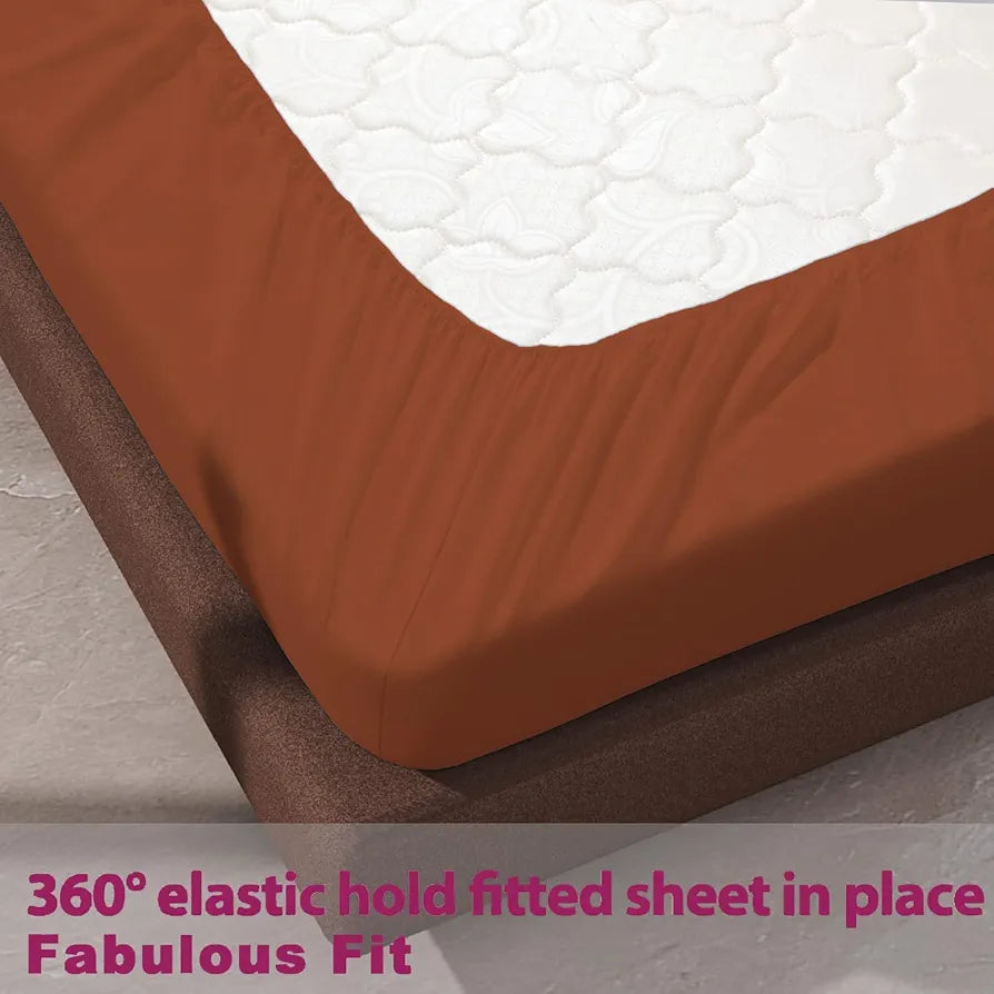 Trance Home Linen 100% Cotton 78 x 60 inch Queen Elastic Fitted Bedsheet | 400TC Premium Queen Double Bed Size Plain Fitted Elastic Bed Sheet with 2 Pillow Covers 