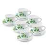 Larah by Borosil Fern Cup and Saucer Set | Set of 6 | 12-piece | 200 Ml Each | White