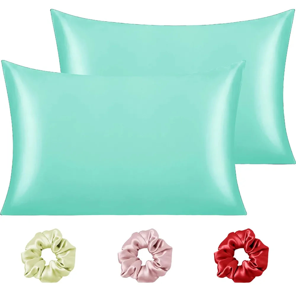 Cloth Fusion Satin Pillow Cover Set of 2 for Hair and Skin Care, Perfect Pillow case with 3 Satin Soft Scrunchies for Women 