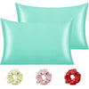 Cloth Fusion Satin Pillow Cover Set of 2 Pillow case with 3 Satin Soft Scrunchies Sea Green