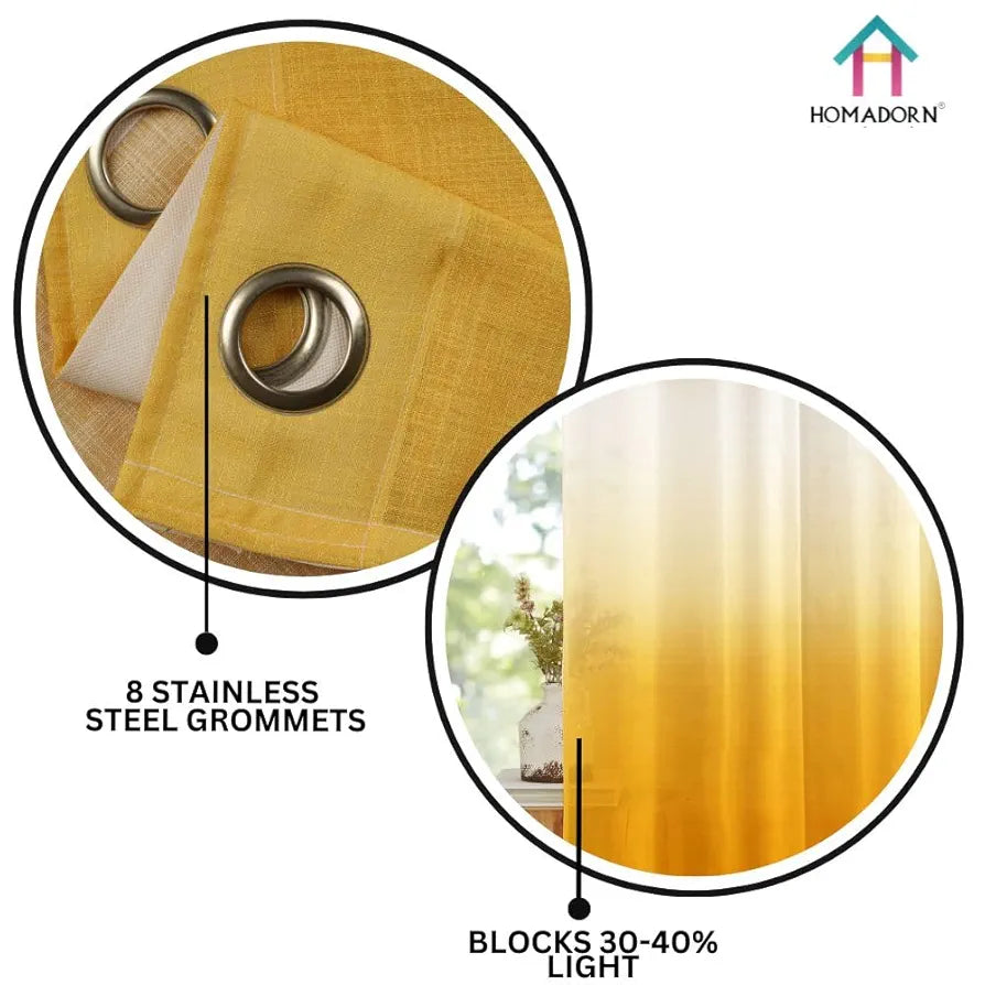 HOMADORN Ombre Printed Linen Textured Sheer Curtains for Living Room, Bedroom, Dining Room, Kitchen, Bathroom 