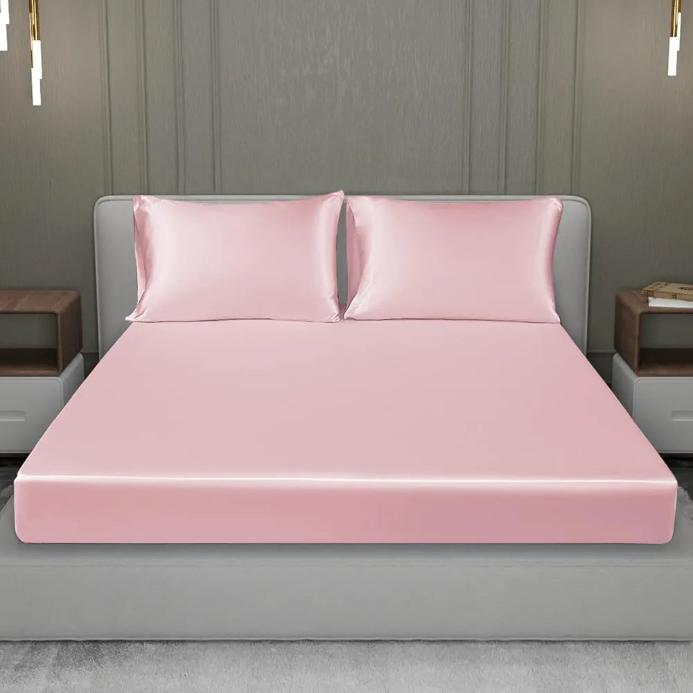 Cloth Fusion Satin Elastic Fitted Bedsheet for Double Bed King Size, Luxury Elastic Bedsheets for King Size Bed with 2 Pillow Covers | H603 | 280 TC