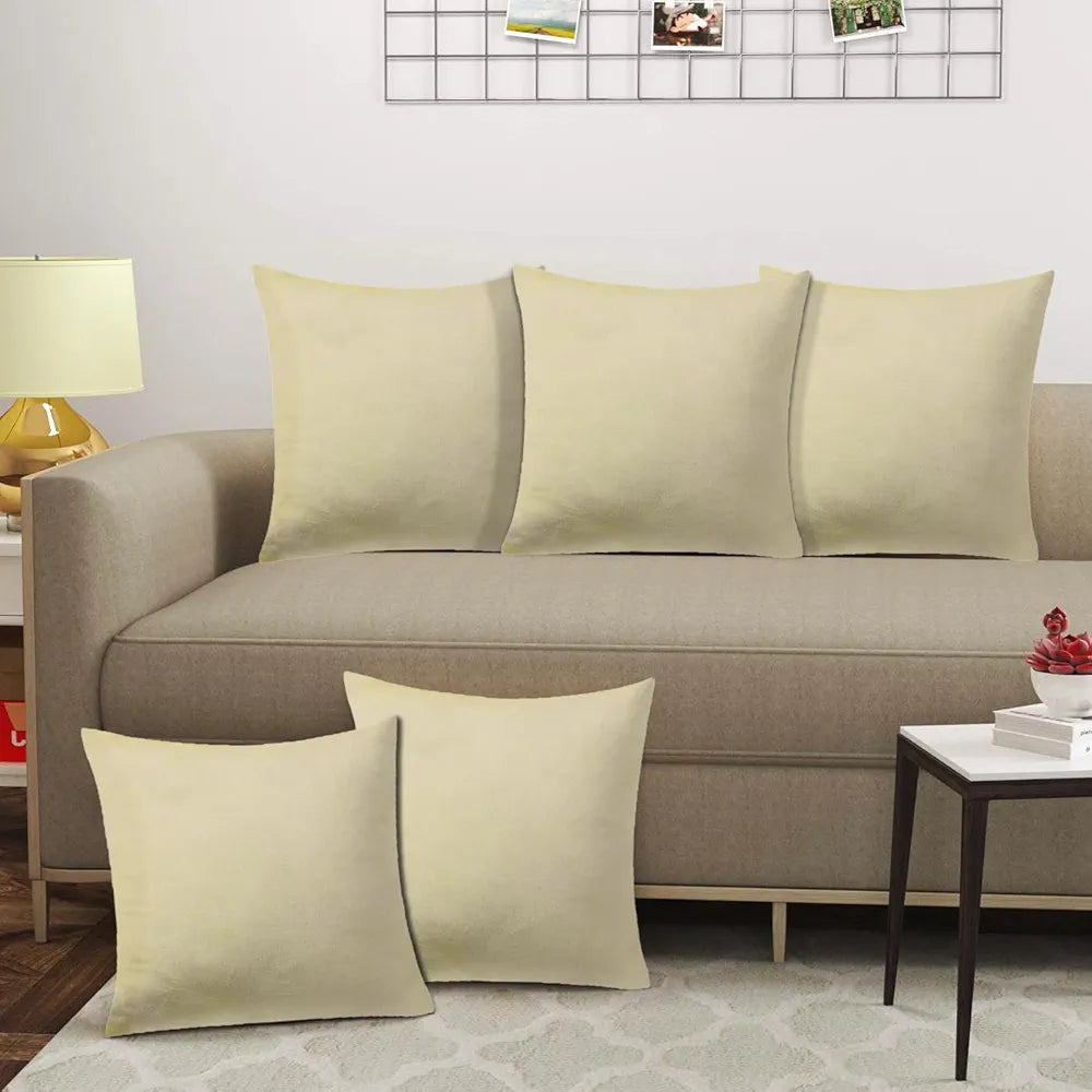Cloth Fusion Velvet Sofa Cushion Cover Set of 5, Luxurious Cushion Cover Set 16-inch x 16 inch for Home Decor 
