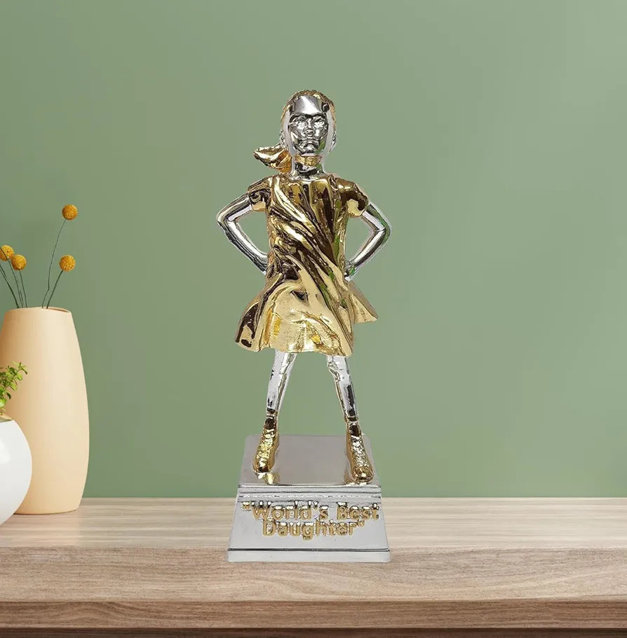 Gold Art India World's Best Daughter Figurine Silver & Gold Plated | Girls Gifting for Birthday | Gift for Young Girl | Women's Day Gift | Study Table | Office Desk 